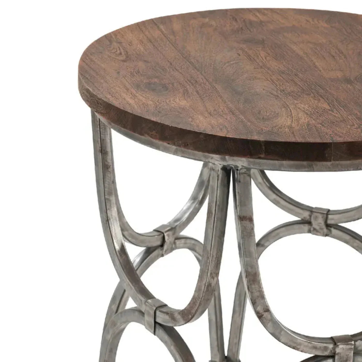 Crestview Collection Bengal Manor 23" x 23" x 24" Occasional Mango Wood And Steel Round End Table In Natural Wood and Nickel Finish - CVFNR364