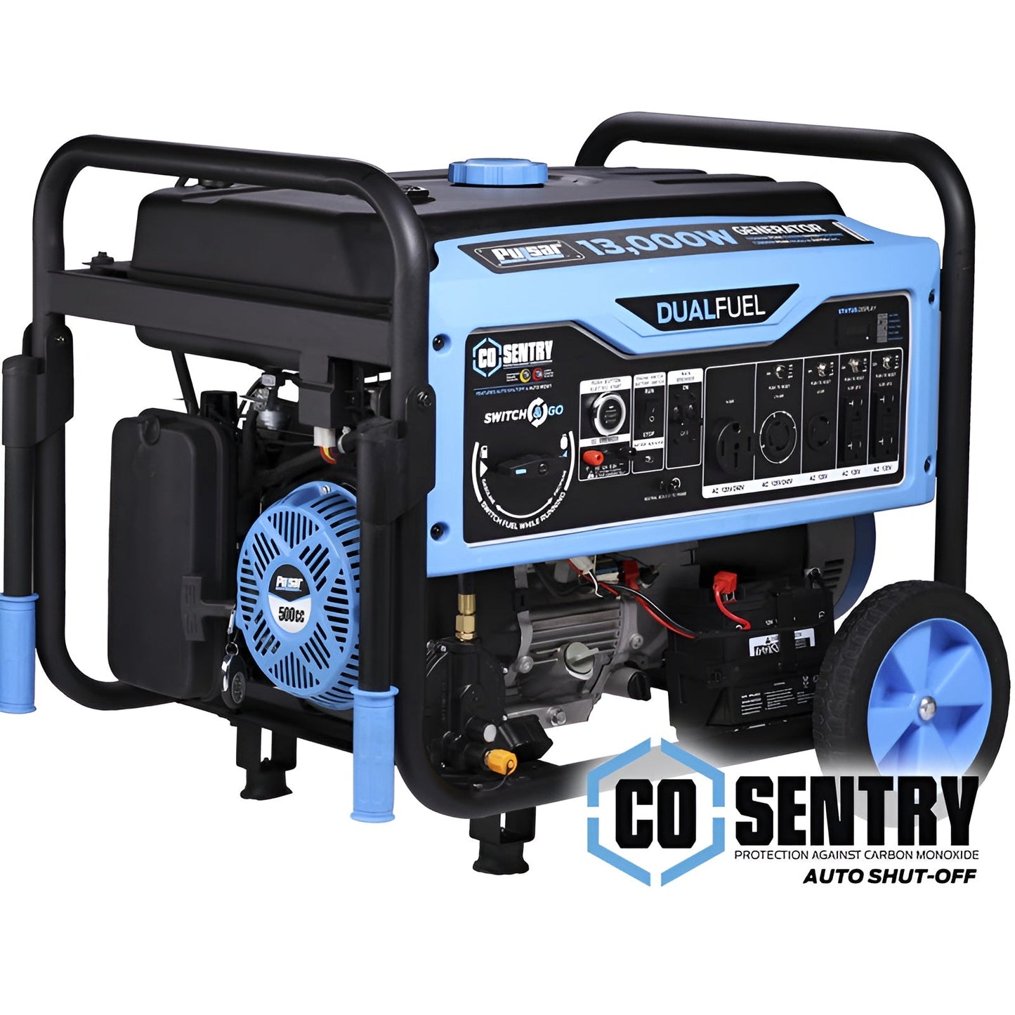 Pulsar PG13000BRCO 13,000-Watt Dual Fuel Generator with Recoil, Remote, & Push Button Start & CO Alert - PowerGen USA - PG13000BRCO