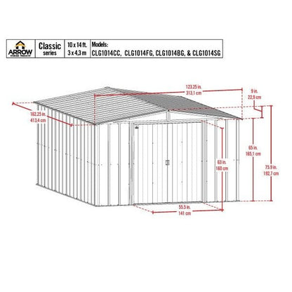 Arrow | Classic Steel Storage Shed, 10x14 ft., Flute Grey CLG1014FG