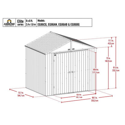 Arrow | Elite Steel Storage Shed, 8x6 ft. Anthracite EG86AN